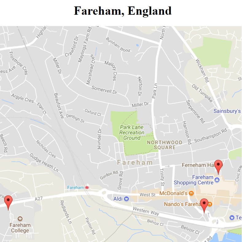 A map of Fareham, UK; we lived in Fareham from 2013-2015